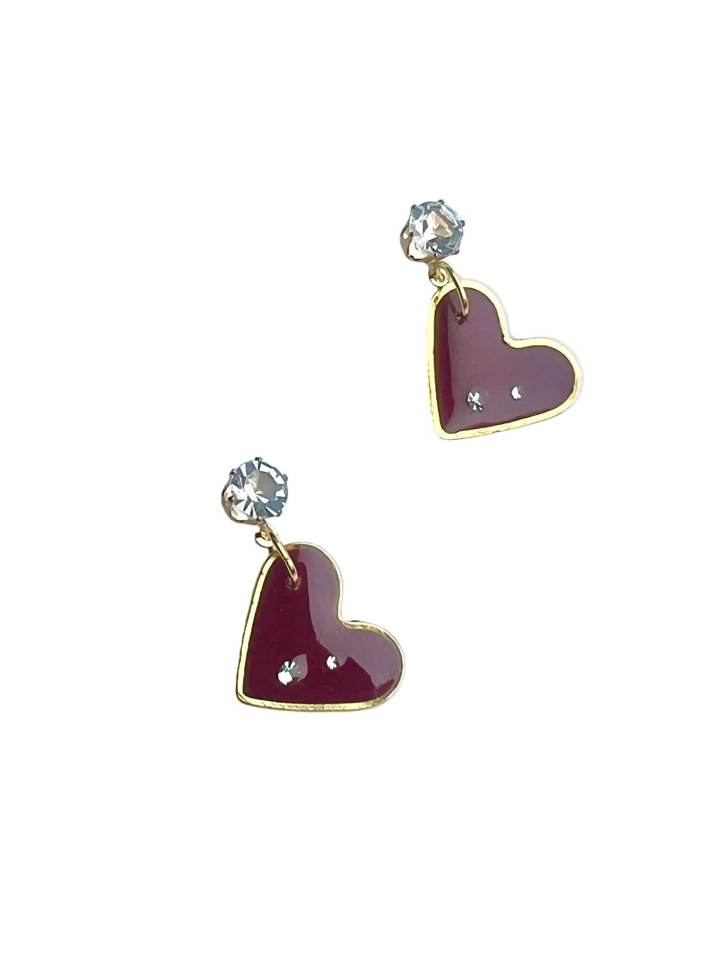 Glossy Red Heart with Rhinestone Stud