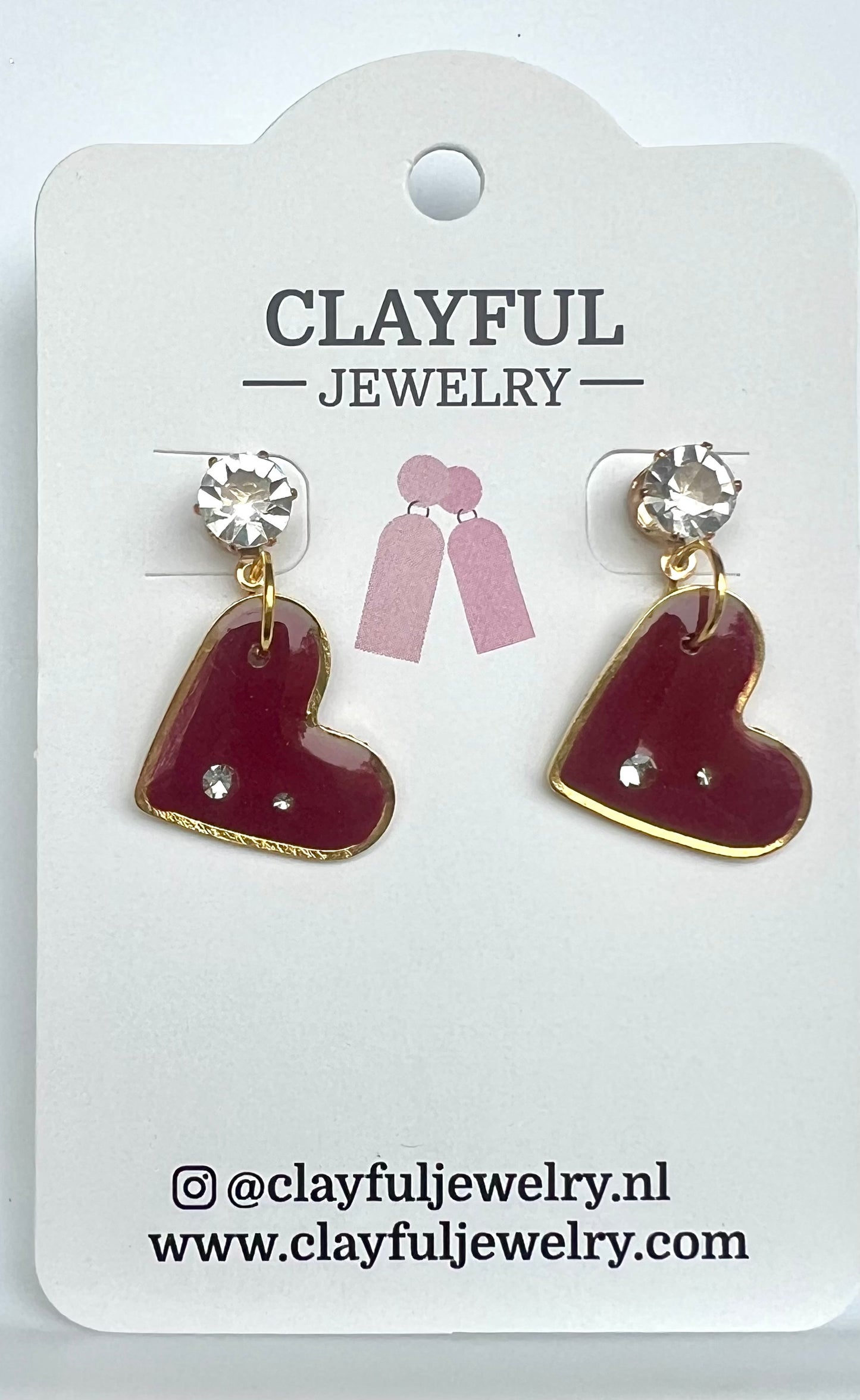 Glossy Red Heart with Rhinestone Stud