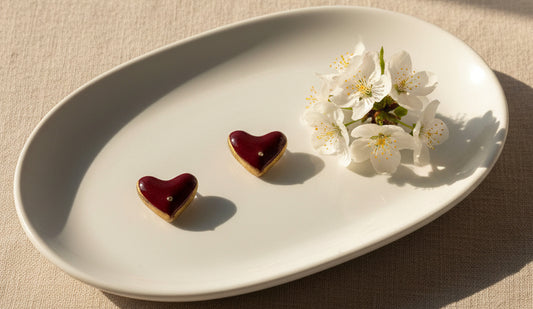 Glossy Red Heart Stud Earrings