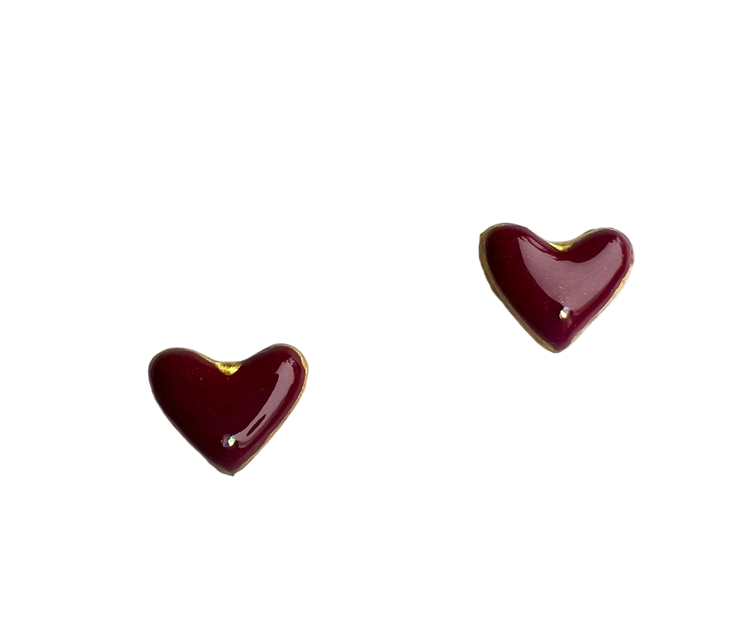 Glossy Red Heart Stud Earrings