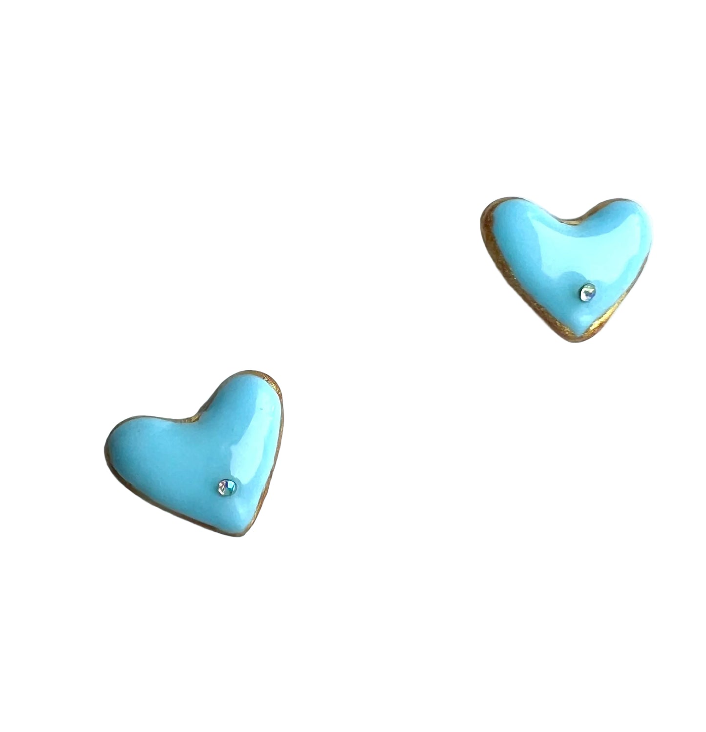 Glossy Blue Heart Stud Earrings