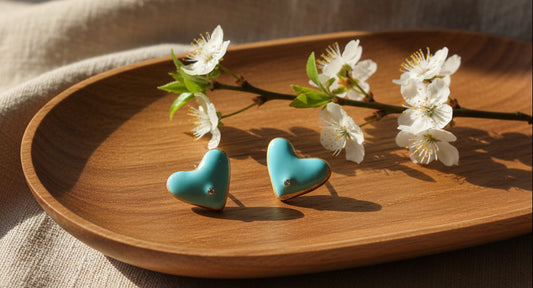 Glossy Blue Heart Stud Earrings