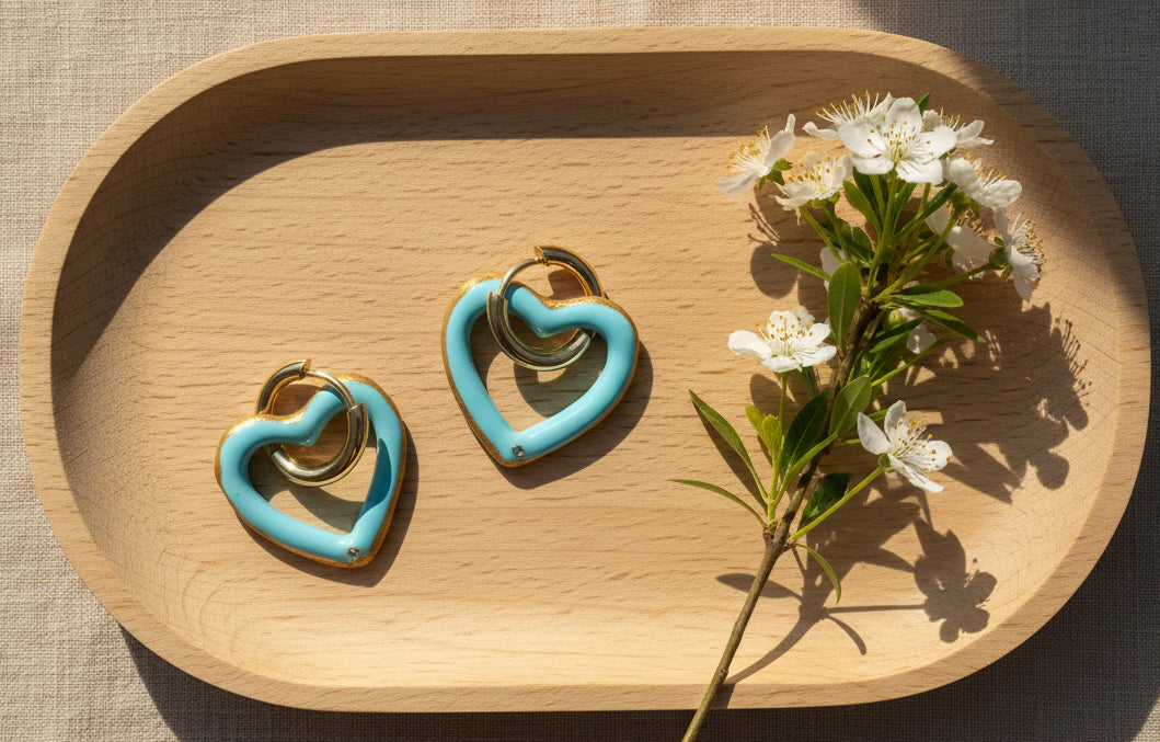 Blue Heart Hoops Earrings