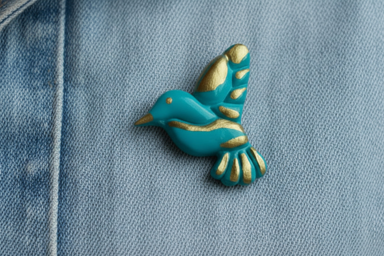 Gold and Turquoise Bird Brooch Pin