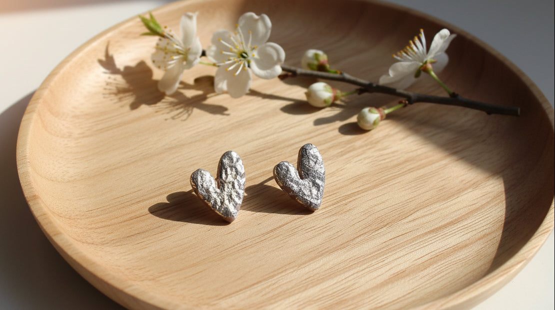 Hammered Gold Texture Little Heart Studs