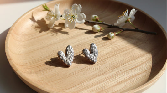 Hammered Gold Texture Little Heart Studs