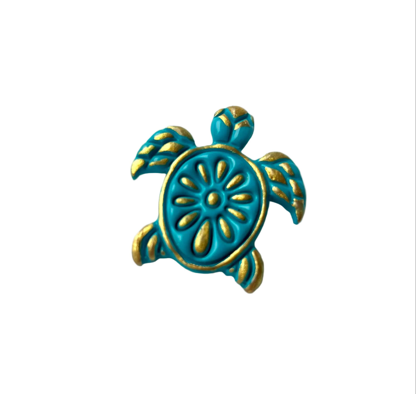 Turquoise and Gold Turtle Brooch Pin
