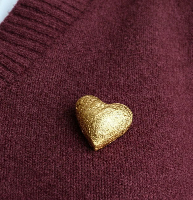 Big Hammered Gold Heart Brooch Pin
