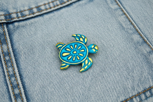 Turquoise and Gold Turtle Brooch Pin