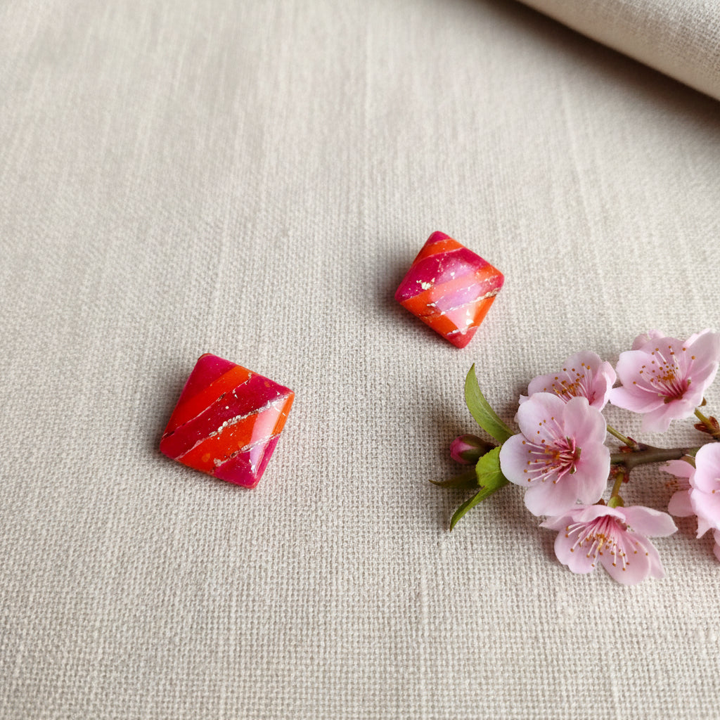 Studs in Orange and Pink with a Touch of Gold Glitter
