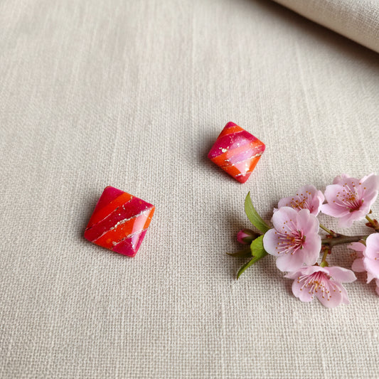 Studs in Orange and Pink with a Touch of Gold Glitter
